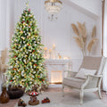 6Ft Pre Lit Artificial Christmas Tree With 380 Warm White Led Lights, 1264 Tips, Frosted Greenery With Red Berries & Natural Pinecones, Full Holiday Tree With Sturdy Metal Stand For Indoor