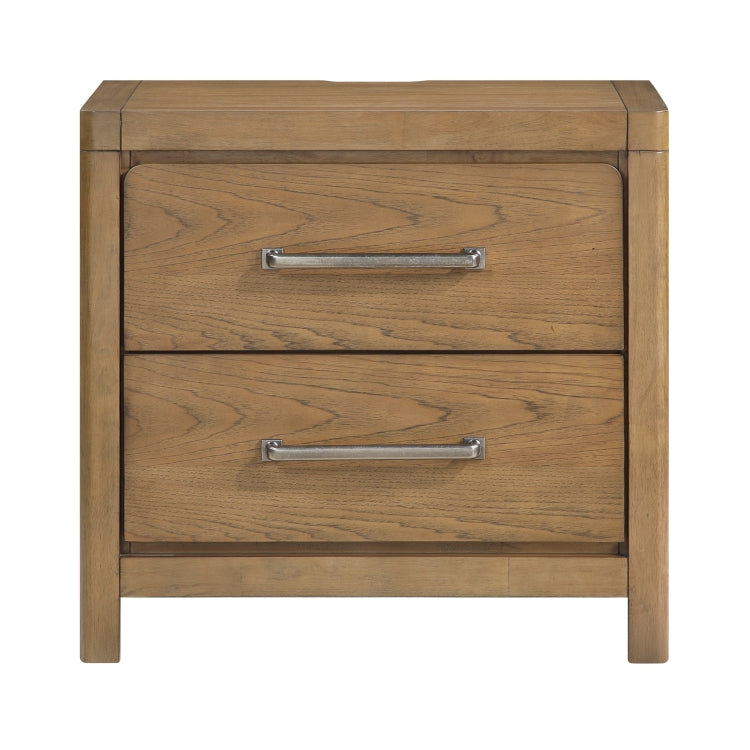 Light Brown Finish 2 Drawer Nightstand With Power Outlets Usb Ports Modern Bedroom Furniture 1Pc Bedside Table