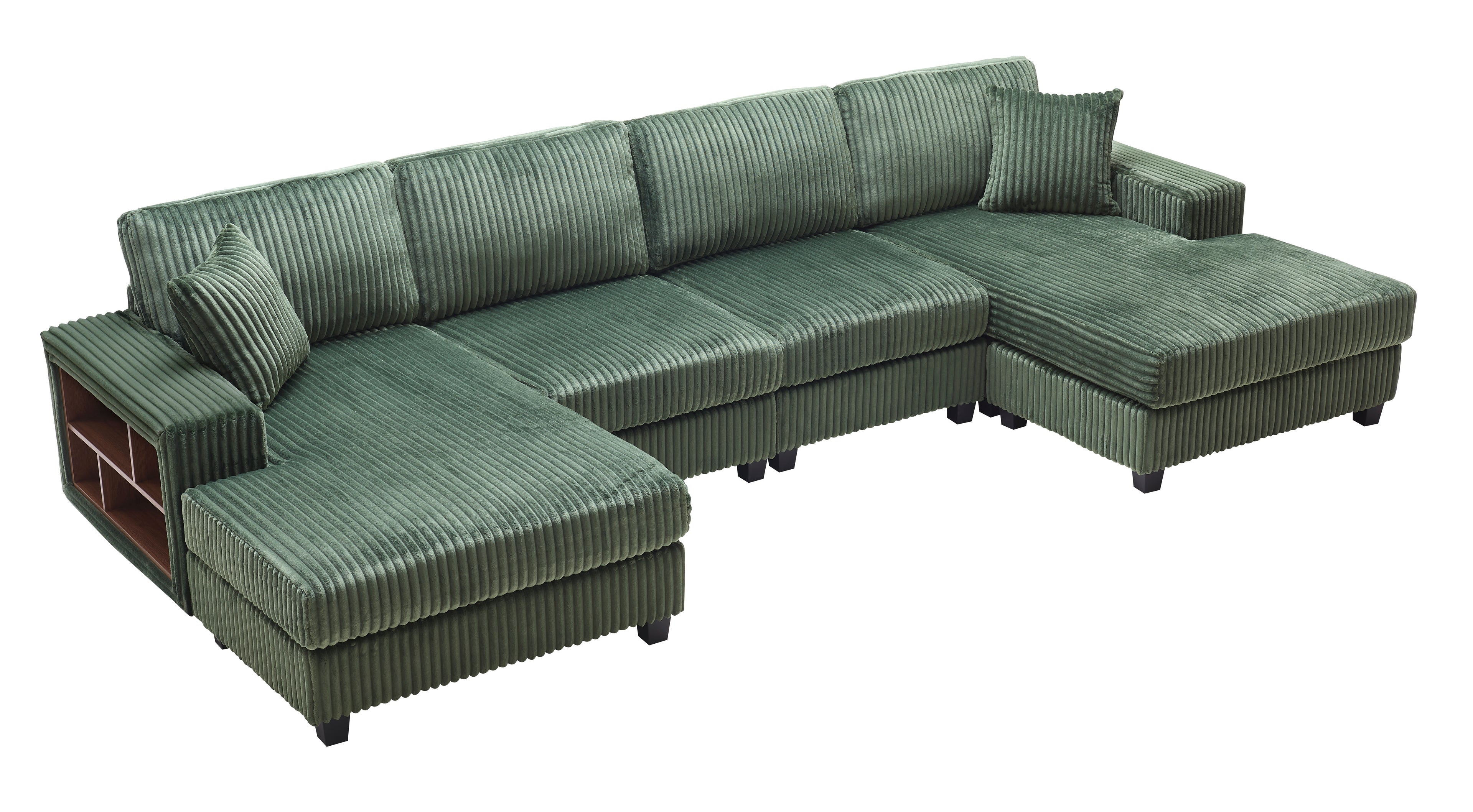 Combined Double Queen Sofa, Corduroy Fabric, Modern Comfortable Large Size Sofa, Living Room Double Lounge Chair, Green