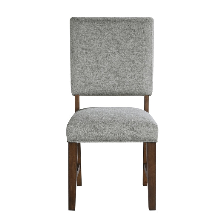 Walnut Finish Wood Side Chairs Set Of 2, Gray Textured Fabric Upholstered Seat And Back Modern Dining Furniture