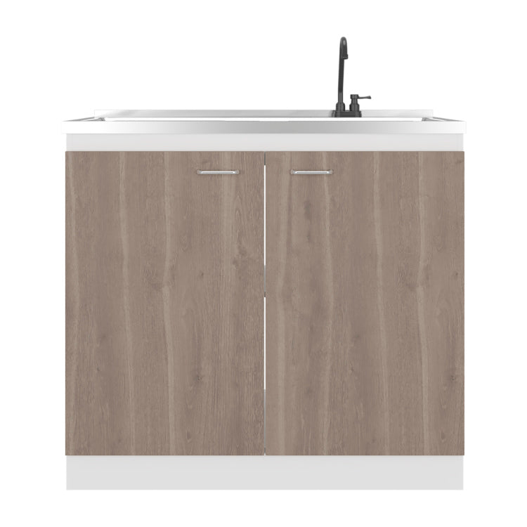 Napoles Utility Sink With Faucet Inclued And Integrated Stainless Steel Counter Top, Freestanding Cabinet With Two Doors, Metal Handles And Two Interior Shelves, Light Espresso