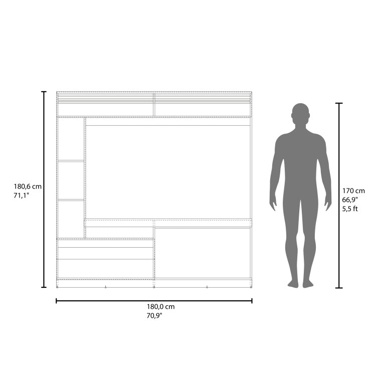 Entertainment Center, 2 Doors, 7 Shelves, 65" Tv Capacity