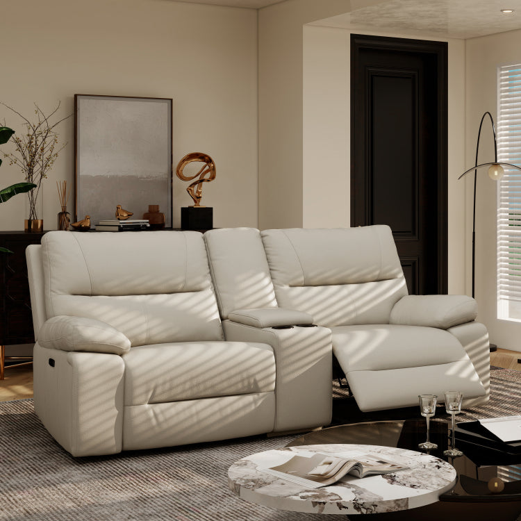 Malibu 79" Modern Power Motion 3 Piece Reclining Loveseat Sofa With Cup Holders, Cream Taupe Beige