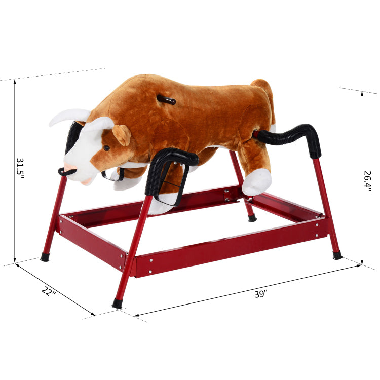 Qaba Kids Spring Rocking Horse Rodeo Bull Style With Realistic Sounds For Children Over 3 Years Old