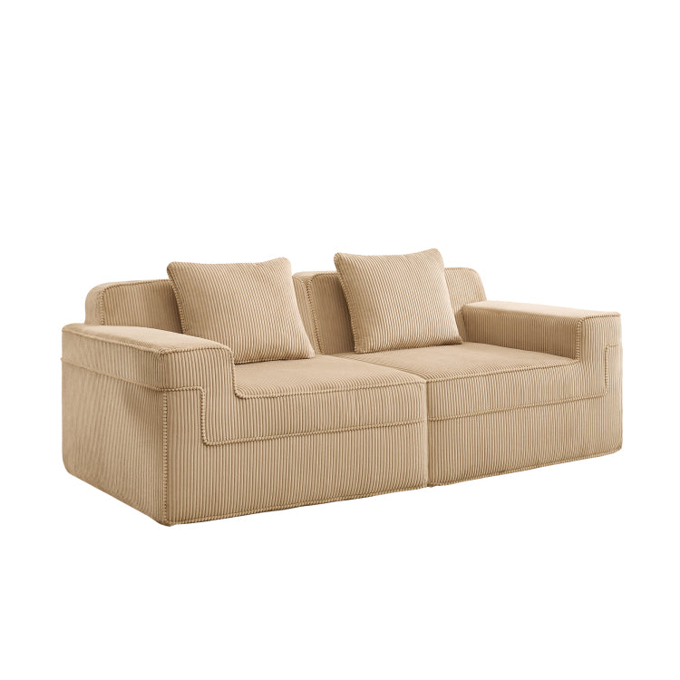 Modular 2 Seat Loveseat Boneless Sofa, Cloud Sectional Couch With Deep Seat, Modern Modular 2 Seat Sofa Couch With Throw Pillows Corduroy Fabric Camel