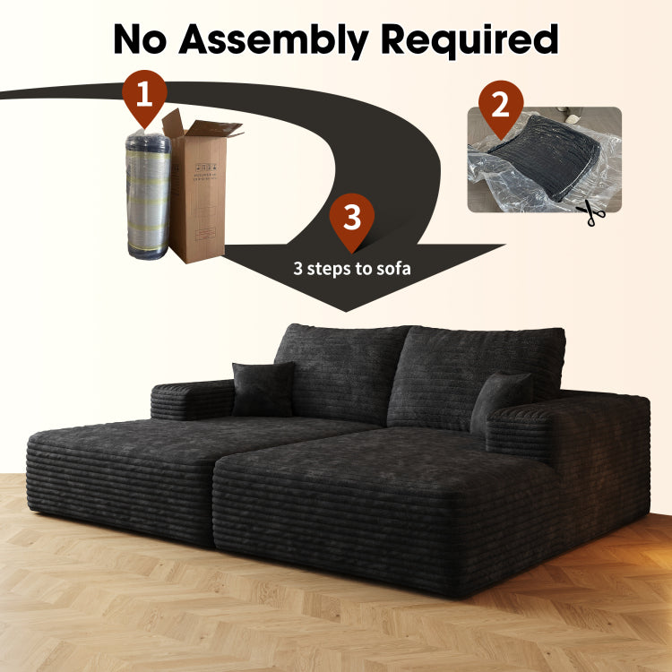 74.8" Modern Sofa Bed With Dual Sleeper, Lounger For Moviebonus Room,No Assembly Required,Black Plush Corduroy Fabric