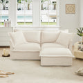Slipcovered Sectional 2 Seater Sofa Couch With Convertible Ottoman, Wide And Deep Seat L Shaped Sofa With Detachable Cover And Soft Multiple Big Pillows, Chenille Fabric, Cream