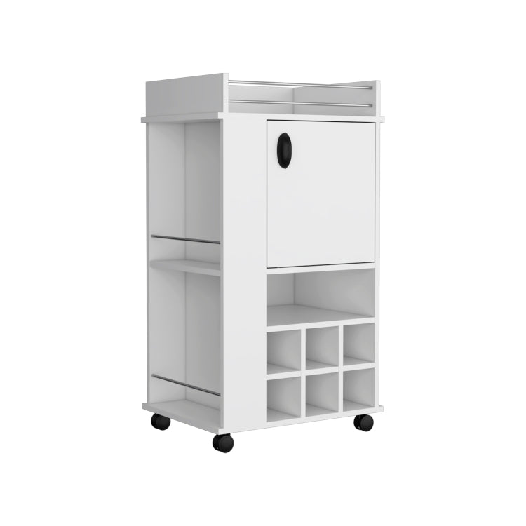 Fargo Bar Cart With Cabinet, 6 Built In Wine Rack And Casters