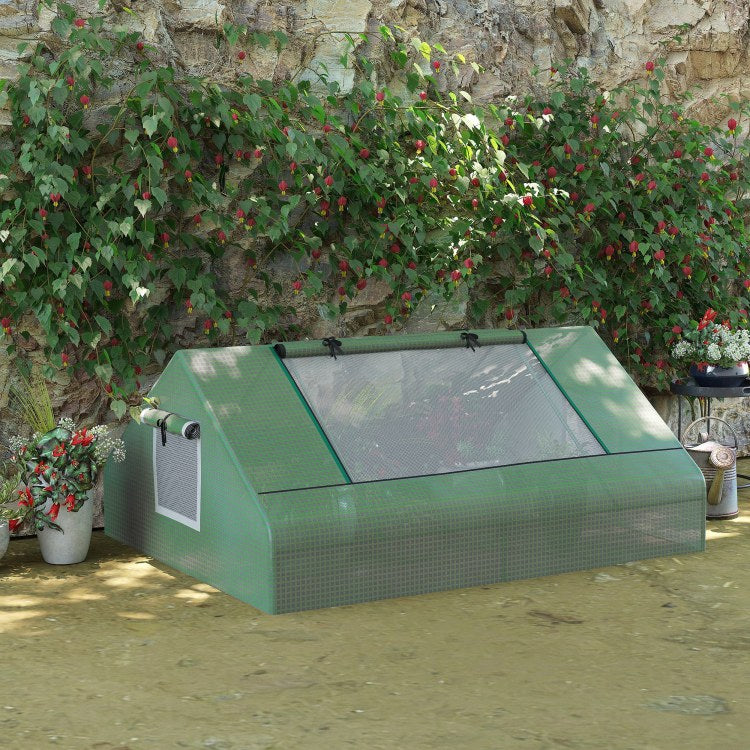 Outsunny 71" X 55" X 32" Mini Tunnel Greenhouse, Garden Planting Shed, Outdoor Flower Planter Warm House With Zipper Windows And Door, Green