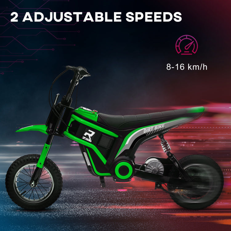 Aosom Electric Dirt Bike With Twist Grip Throttle, 24V 350W Off Road Electric Motorcycle, Up To 15 Mph With Brake, Music Horn, Rear Suspension For Ages 13 Years, Green