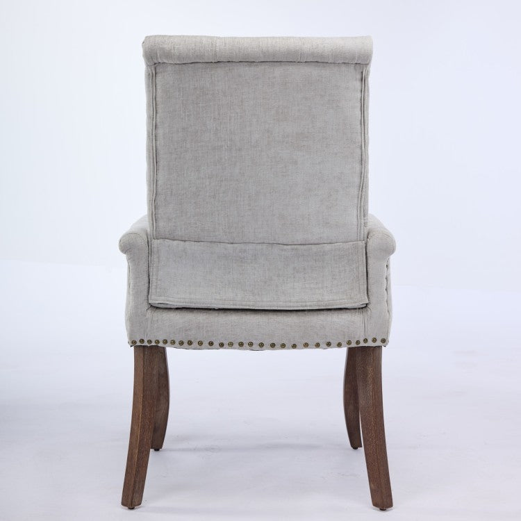 Upholstered Chenille Fabric Accent Dining Chair, Curved Solid Wood Legs, Elegant Tufted Club Dining Room Kitchen Room Arm Dining Chair, Single Pack,Beige,Sw1895Bg