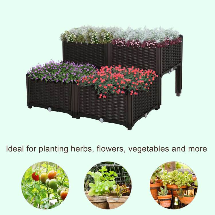 Outsunny 4 Piece Raised Garden Bed With Legs, Self Watering Planter Box Raised Bed To Grow Flowers, Herbs & Vegetables, Brown