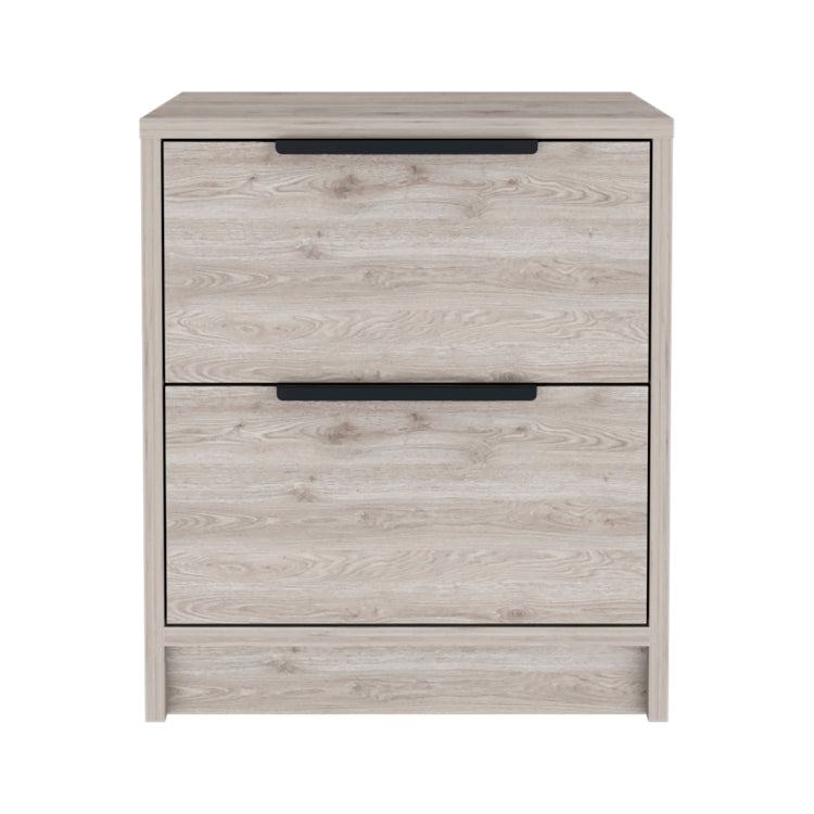 Kaia Nightstand , End Table, Side Table Two Drawers, Metal Handle Light Gray