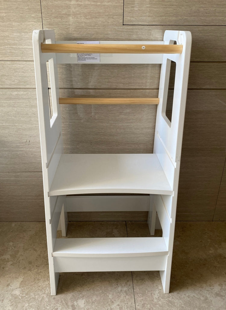 Kids Standing Tower, Child Kitchen Step Stool Toddler Wood Stepping Stool Children'S Montessori Stool Adjustable Height, Ideal Kids Kitchen Step Stool For Learning Skills, White