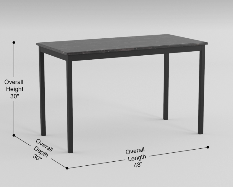 1Pc Dining Table Black Faux Marble Top Casual Dining Room Furniture Metal Frame