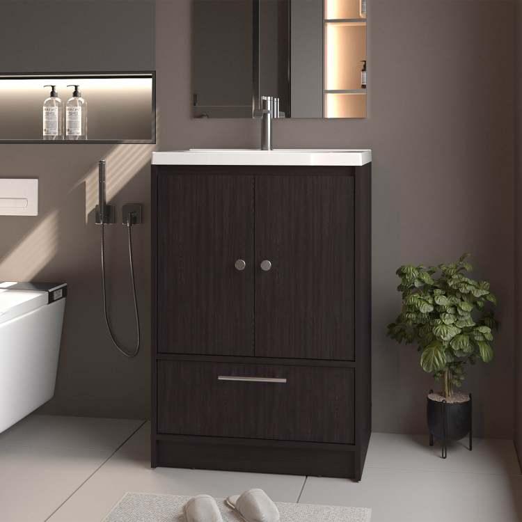 Wengue 2 Door Freestanding Bathroom Vanity With Sink And Bottom Drawer