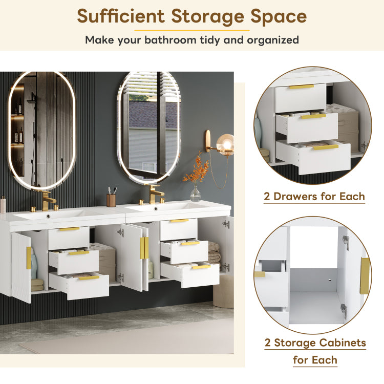 72'' Wall Mounted Bathroom Vanity, Floating Bathroom Storage Cabinet With Drawers, Solid Wood Bathroom Cabinet Same As N710S236003K