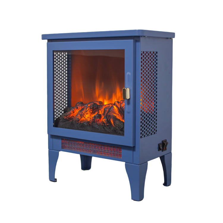 18 Inch Freestanding Electric Fireplace Stove Heater With 3D Flame Effect,Classic Blue