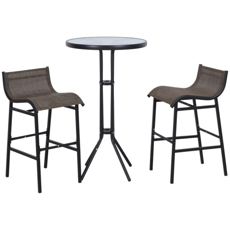 Outsunny 3 Piece Bar Height Outdoor Bistro Set For 2, Round Patio Pub Table 2 Bar Chairs With Comfortable Design & Strong Build, Tan