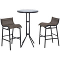 Outsunny 3 Piece Bar Height Outdoor Bistro Set For 2, Round Patio Pub Table 2 Bar Chairs With Comfortable Design & Strong Build, Tan