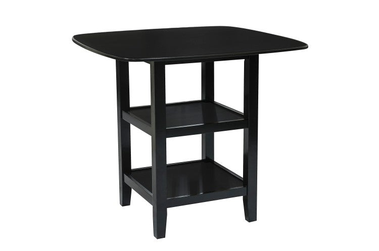 Black Finish 5Pc Counter Height Set Dining Counter Height Table With Lower Shelves And 4X Chairs Set Faux Leather Upholstered Kitchen Dining Furniture