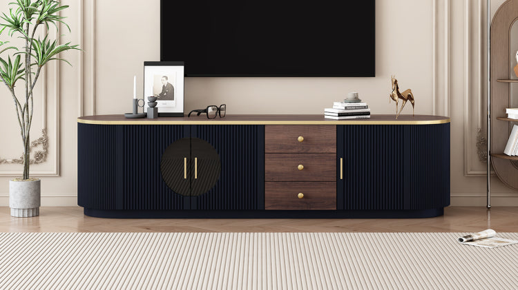 70.8'' Modern Minimalist Tv Stand For Tvs Up To 80 Inches, Entertainment Center With 3 Drawers And 1 Shelf, Metal Handles And 2 Cabinets For Living Room