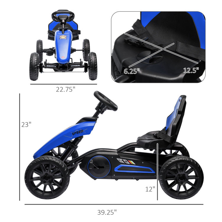 Aosom Kids Pedal Go Kart, Outdoor Ride On Toys With Swing Axle, Adjustable Seat, Handbrake, 4 Shock Absorbing Wheels, Gift For Boys And Girls Aged 3 8 Years Old, Blue