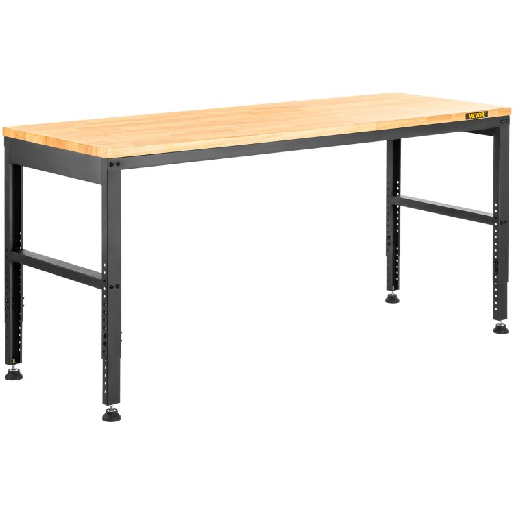 Workbench Adjustable Height, 48" L X 20" W X 38.1" H Garage Table W 28.3" 38.1" Heights & 2000 Lbs Load Capacity, With Power Outlets & Hardwood Top & Metal Frame & Foot Pads, For Office Home