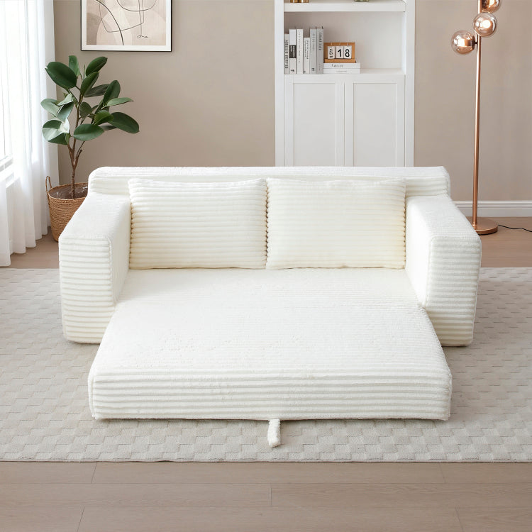 Memory Foam Cloud Loveseat Sofa, 2 In 1 Convertible Folding Couch Bed, No Assembly Compressed Corduroy Floor Lounge Sofa For Apartment Office Bedroom Living Room