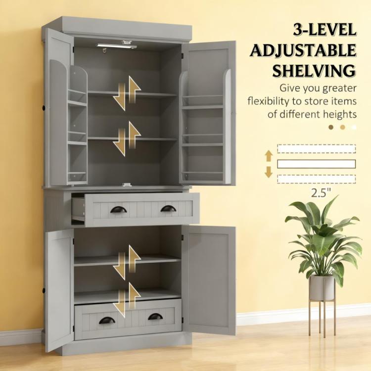 Modern Style Kitchen Pantry Cabinet With Led Lights,Door Shelves,Drawer And Adjustable Shelves