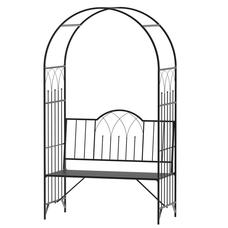 Outsunny Metal Trellis Arbor Arch For Climbing Plants With Garden Bench, Grow Grapes & Vines, Patio Decor & 2 Person Outdoor Interlacing Decorative Seating With Tips, 484 Lbs. Weight Capacity, Black