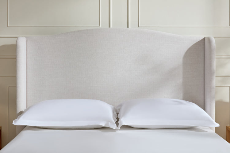 Hannah Upholstered Wingback Bed Size Queen Tall 54" Headboard Upholstered Queen Bed Premium Textured Canvas Chenille Look Ivory Minimalist Designs No Box Spring Needed Easy Assembly Queen