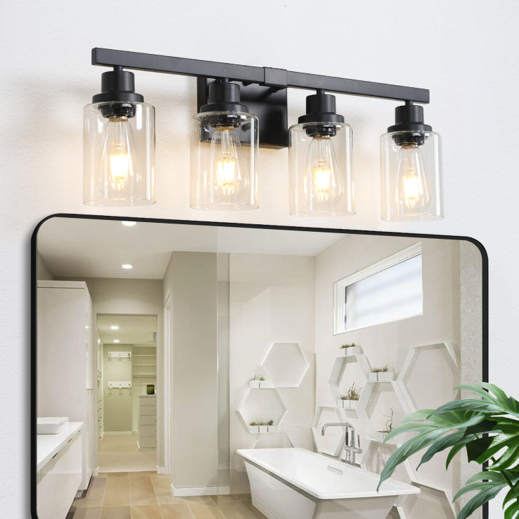 24" Modern Black 4 Light Bathroom Vanity Light Fixture, Industrial Wall Sconce With Clear Glass Shades For Mirror, Bathroom, Bedroom, And Hallway No Bulbs