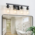 24" Modern Black 4 Light Bathroom Vanity Light Fixture, Industrial Wall Sconce With Clear Glass Shades For Mirror, Bathroom, Bedroom, And Hallway No Bulbs
