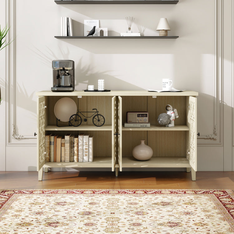 Hollowed Out Cabinet With 4 Doors, American Furniture, Suitable For Bedroom, Living Room, Study