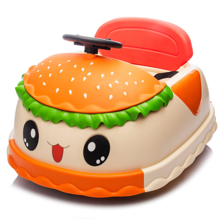 12V Kids Ride On Electric Bumper Car W Parents Control,Cute&Realistic Hamburger Design,360 Degree Rotation,Storing Space,Bluetooth,Music,Usb,Silent Wheel,Led Lights,Power Display,Anti Rollover For 2