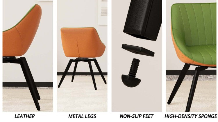 A Set Of 2 Dining Chairs, Medieval Modern Kitchen Dining Chair, Pu Decorative Chairs With Black Metal Legs, Suitable For Home&Kitchen Green And Orange