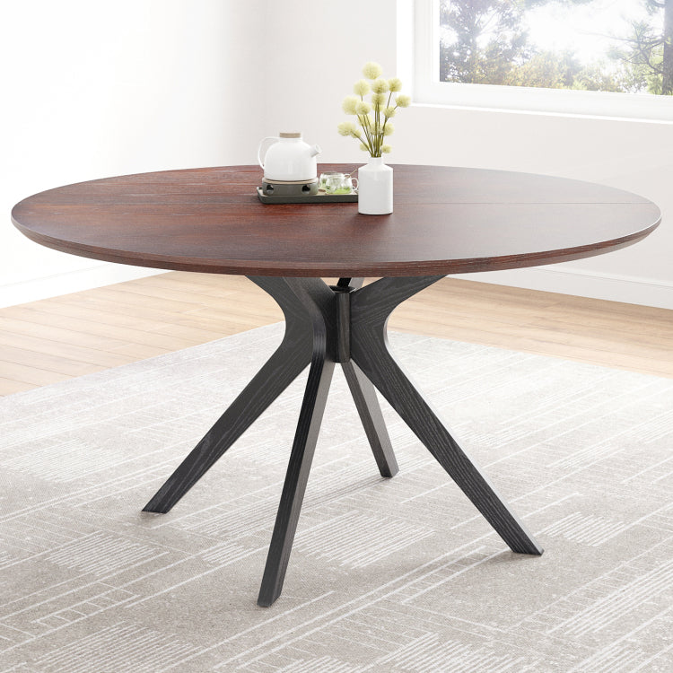 47.2" Solid Wood Round Dining Kitchen Table For 4 6 People With Intersecting Pedestal Base