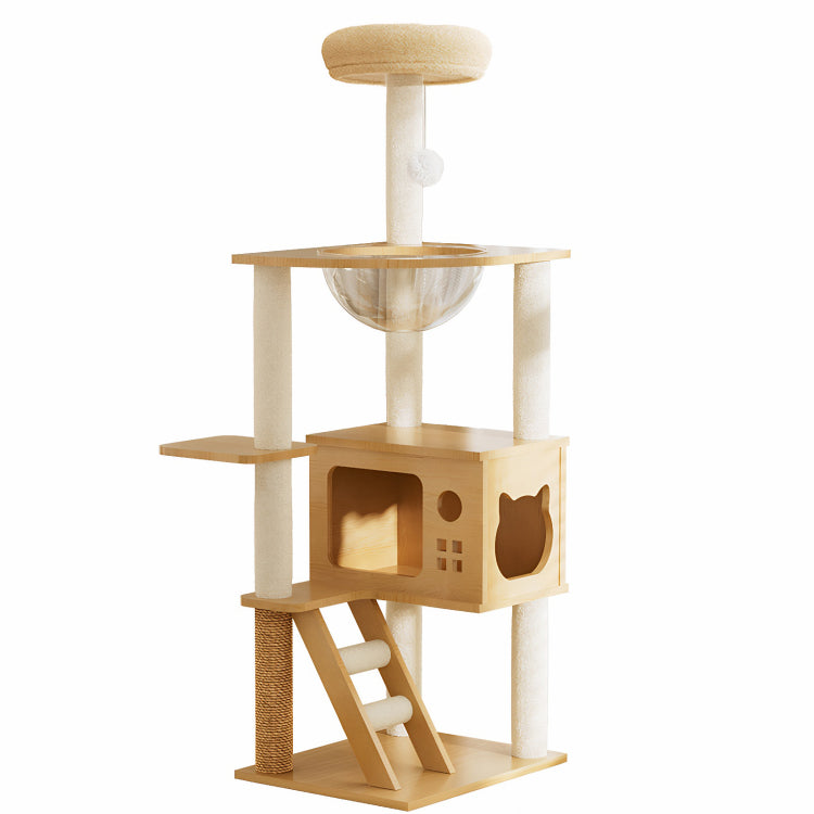 48.8" Modern Cat Tower, Wood Cat Tree Tower For Indoor Cats, Cat Treewith Sisal Covered Scratching Posts And Top Perch, Cat Condo With Acrylic Hammock For Small Large Cats