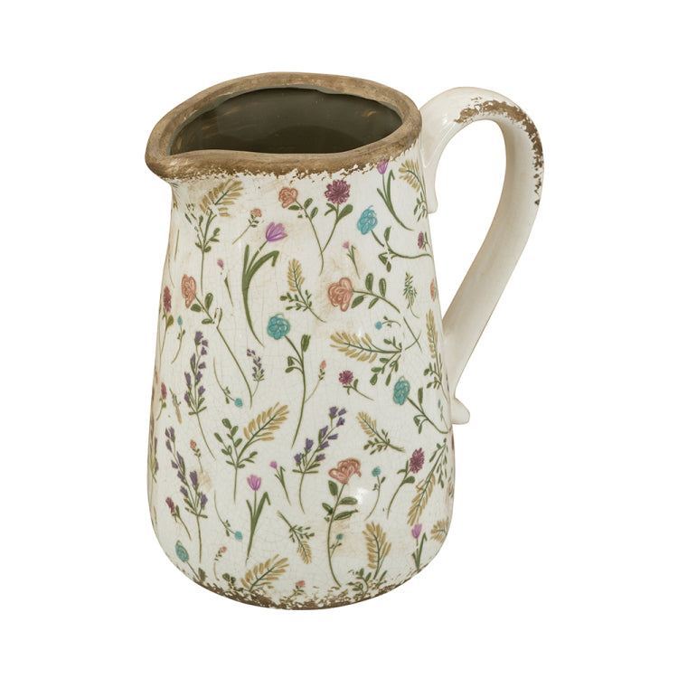 8.1X5.7X9.1" Round Ceramic Pitcher Vase With Multi Colored Floral Motifs