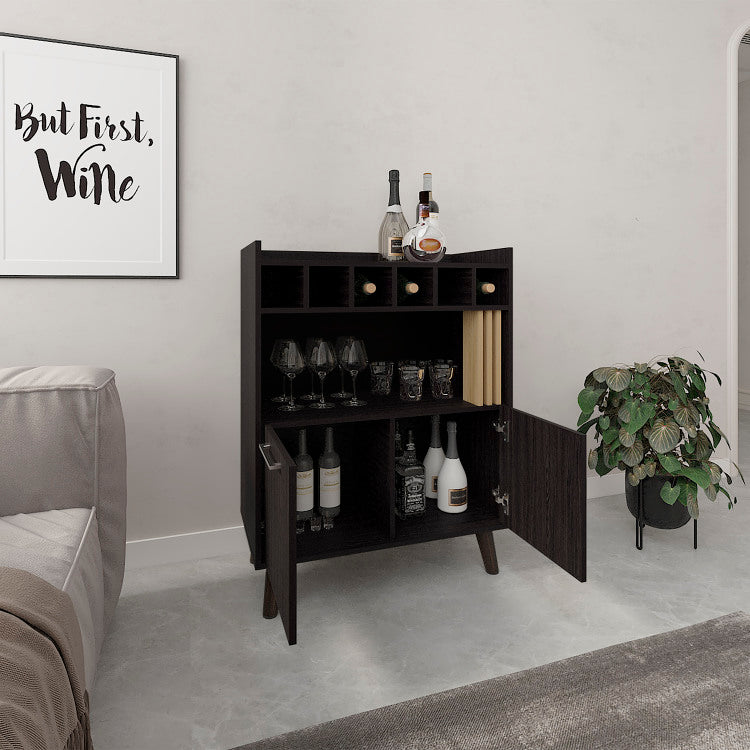 Vance 40" High Bar Cabinet With Six Bottle Cubbies, Two Double Door Cabients, Four Shelves, Living Room, Wine Rack, Liquoar Cabient Dark Wengue