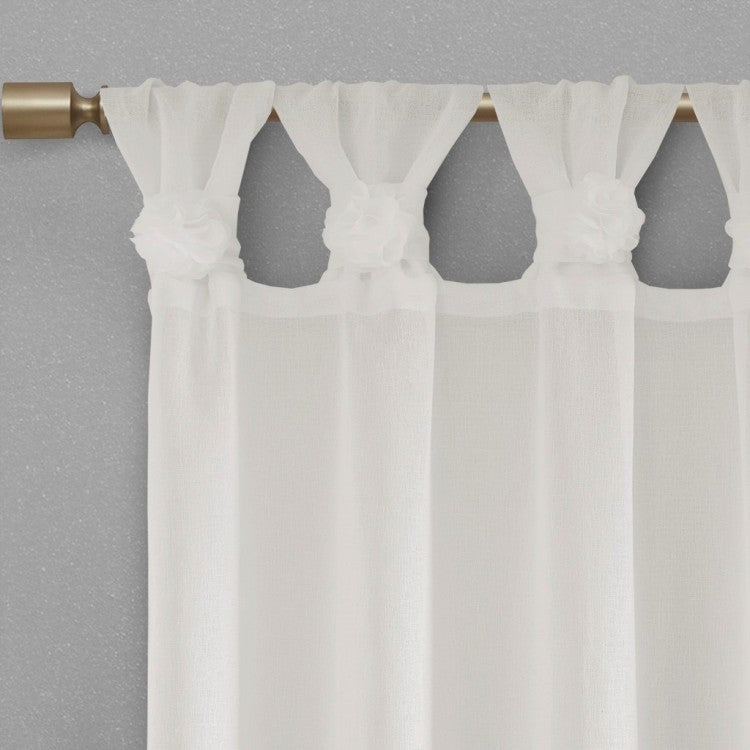 Floral Emb Hed Cuff Tab Top Solid Curtain Panel Only 1 Pc Panel
