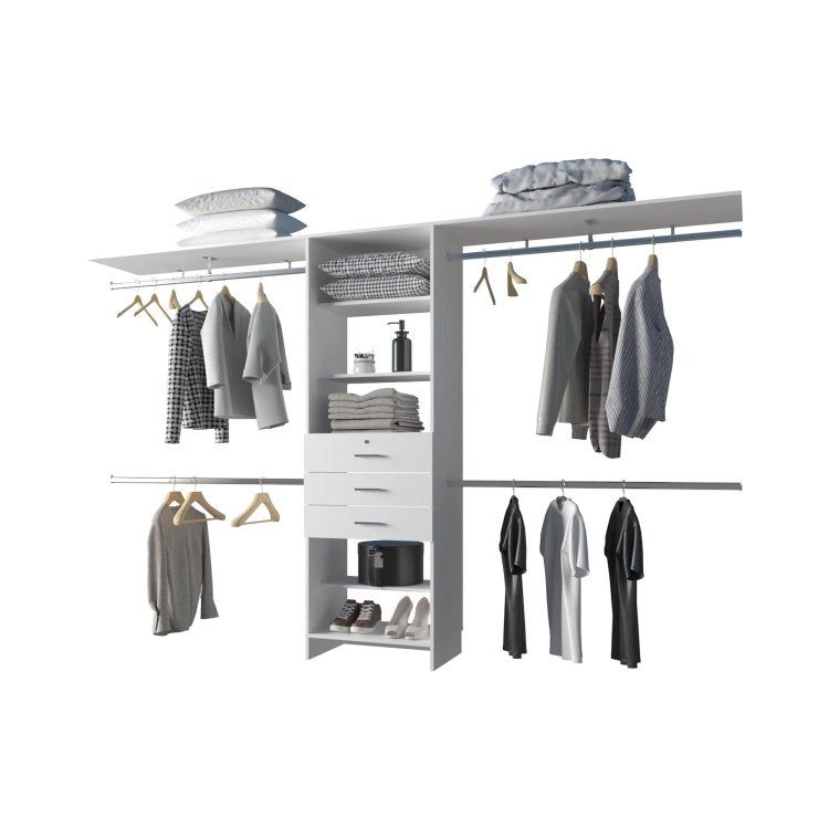 White Modular Closet Organizer System With Hanging Rods