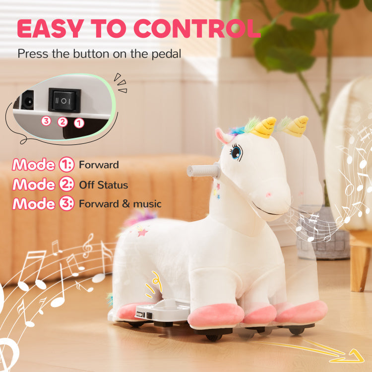 Qaba 6V Ride On Unicorn, Battery Powered Kids Electric Ride On Animal Toy With Music Forward, Pu Wheels, Foot Pedal For Girls Boys Aged 18 36 Months, White