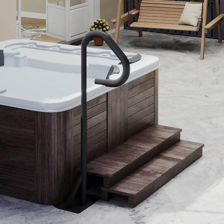 Hot Tub Handrail, Aluminum Spa Hand Rail With 44'' 60'' Adjustable Height & 360 Swivel, Safety Side Handrails With Slide Under Mount Base For Most Hot Tubs & Swim Spas, 600 Lbs Capacity