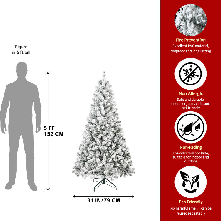 4Ft Flocked Christmas Tree Snowy Pvc Artificial Holiday Tree With 233 Tips, Compact Full Shape, Sturdy Metal Stand, Christmas Tree For Home, Office, Or Apartment Decoration