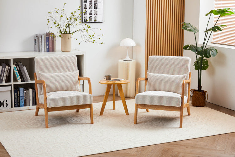 Mid Century Modern Accent Chair, Arm Chair Living Room Chairs With Pillow Upholstered Reading Chair With Solid Wood Frame & Living Room Bedroom Balcony Beige