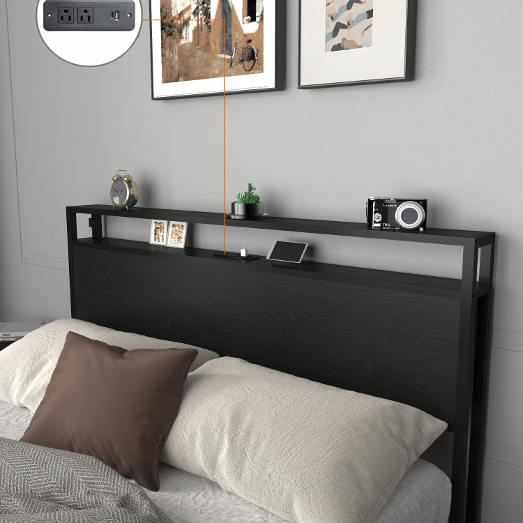 Full Bed Frame, Storage Headboard With Charging Station, Solid And Stable, Noise Free, No Box Spring Needed, Easy Assembly
