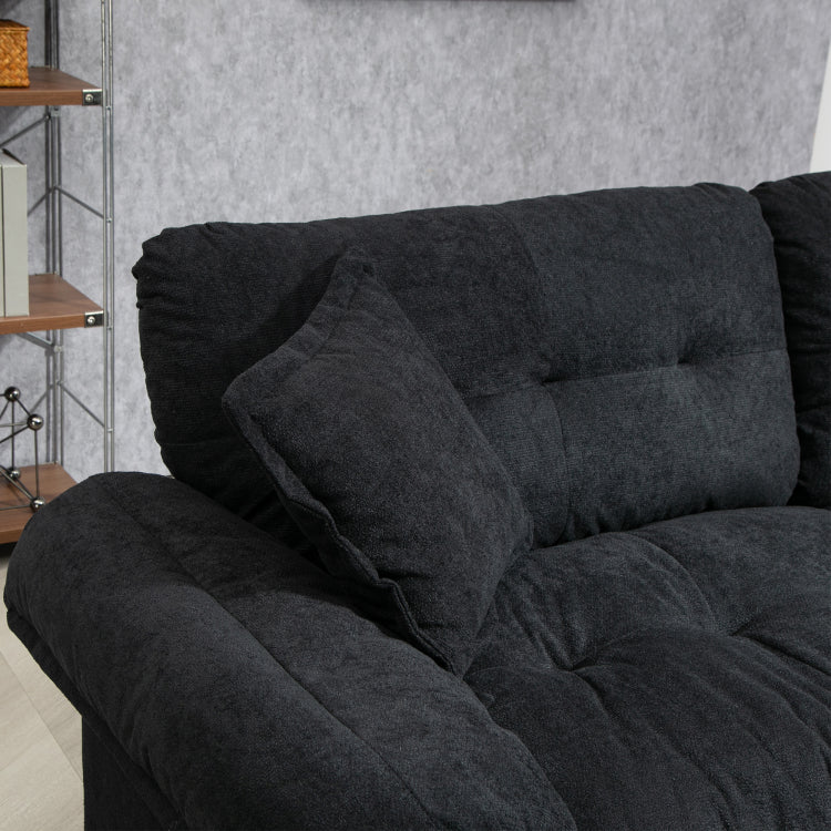 84" Chenille Sofa Small Sofa Loveseat Deep Seat Sofa Couch With 2 Throw Pillows & Memory Foam For Living Room Apartment Office Lounge Black
