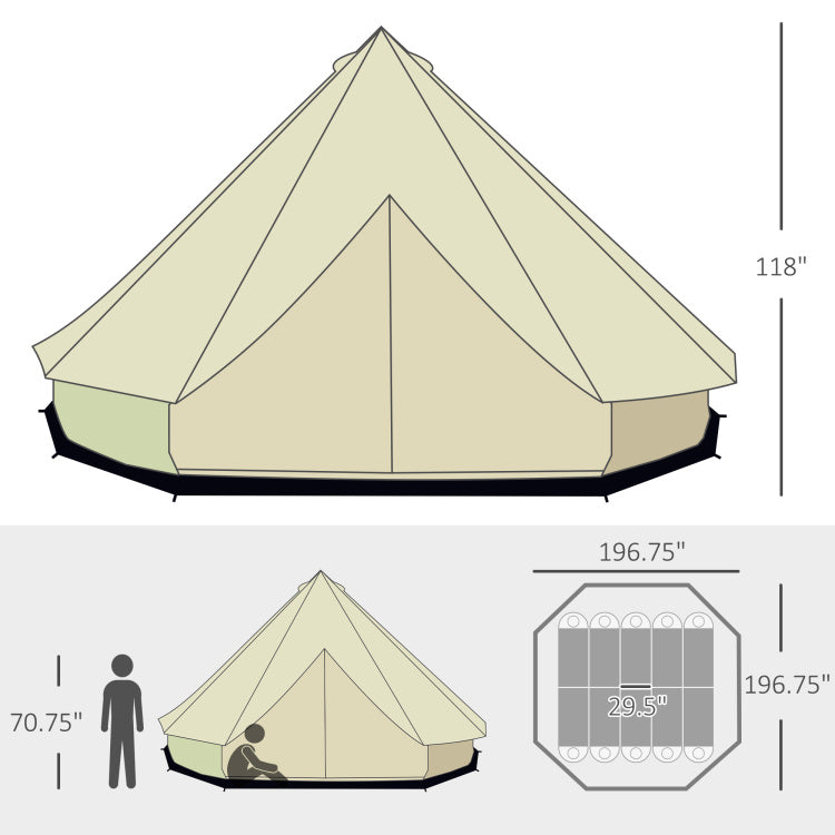 Outsunny 10 Person Yurt Tent Glamping Bell Tent With Spacious Interior, Waterproof Design, For Family Outdoor Camping, 16' X 16' X 10'